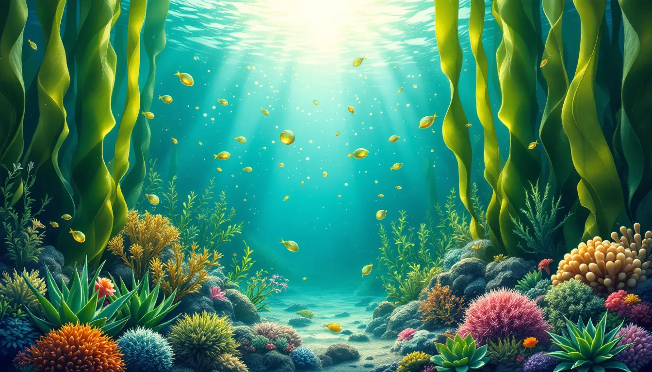 Un océano azul con peces y corales.