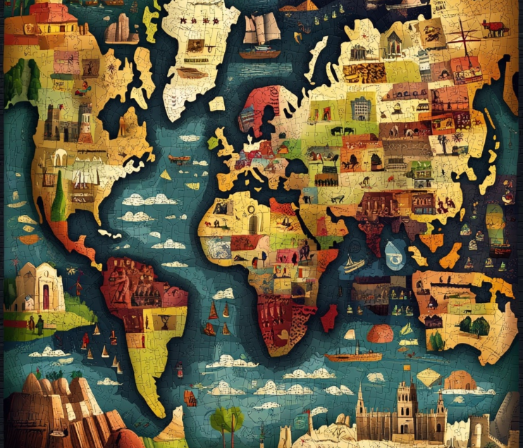 Mapa del mundo hecho de piezas de rompecabezas que encajan