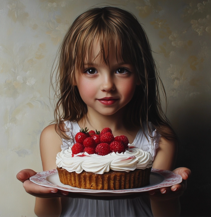 Una niña sujetando una tarta.