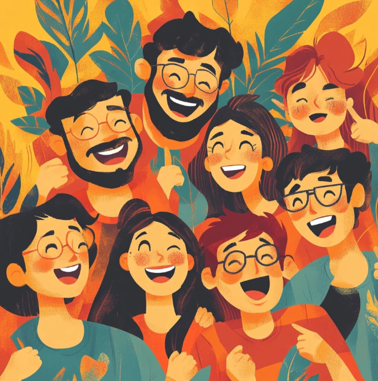 Un grupo de amigos riéndose y disfrutando.