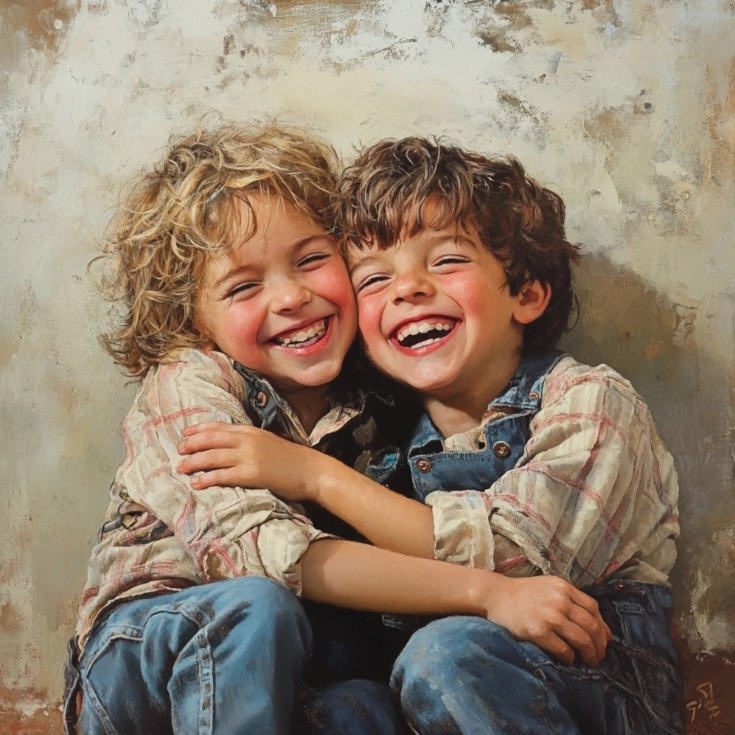 Dos hermanos gemelos abrazándose.