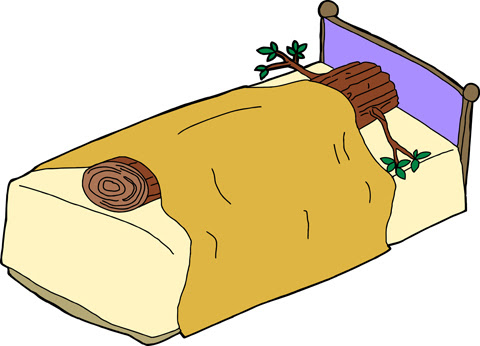 Illustration de l’expression anglaise to sleep like a log avec un dessin d’une bûche dormant dans un lit.