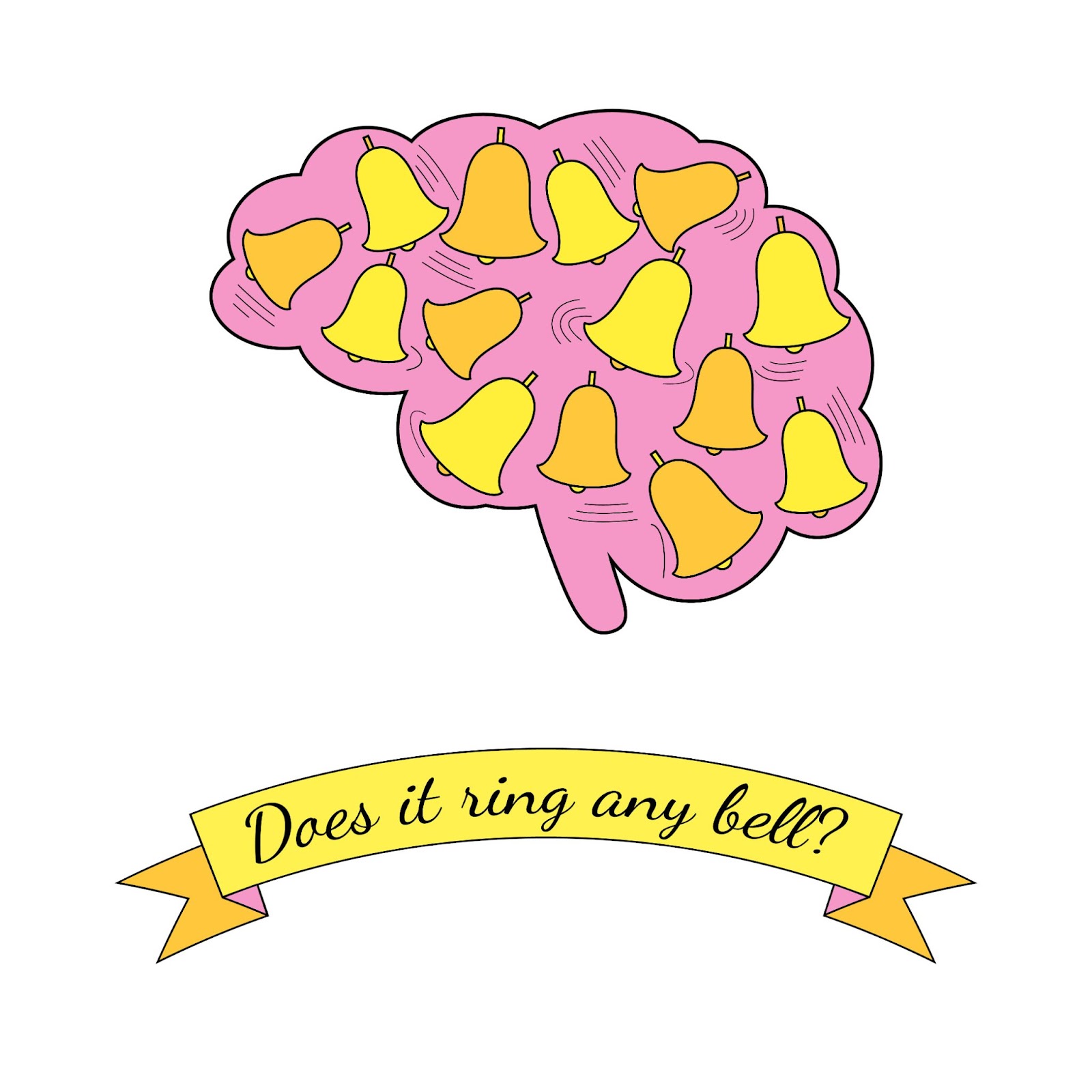 Illustration de l’expression anglaise It rings a bell avec un dessin de cerveau et des cloches qui s’agitent dedans.