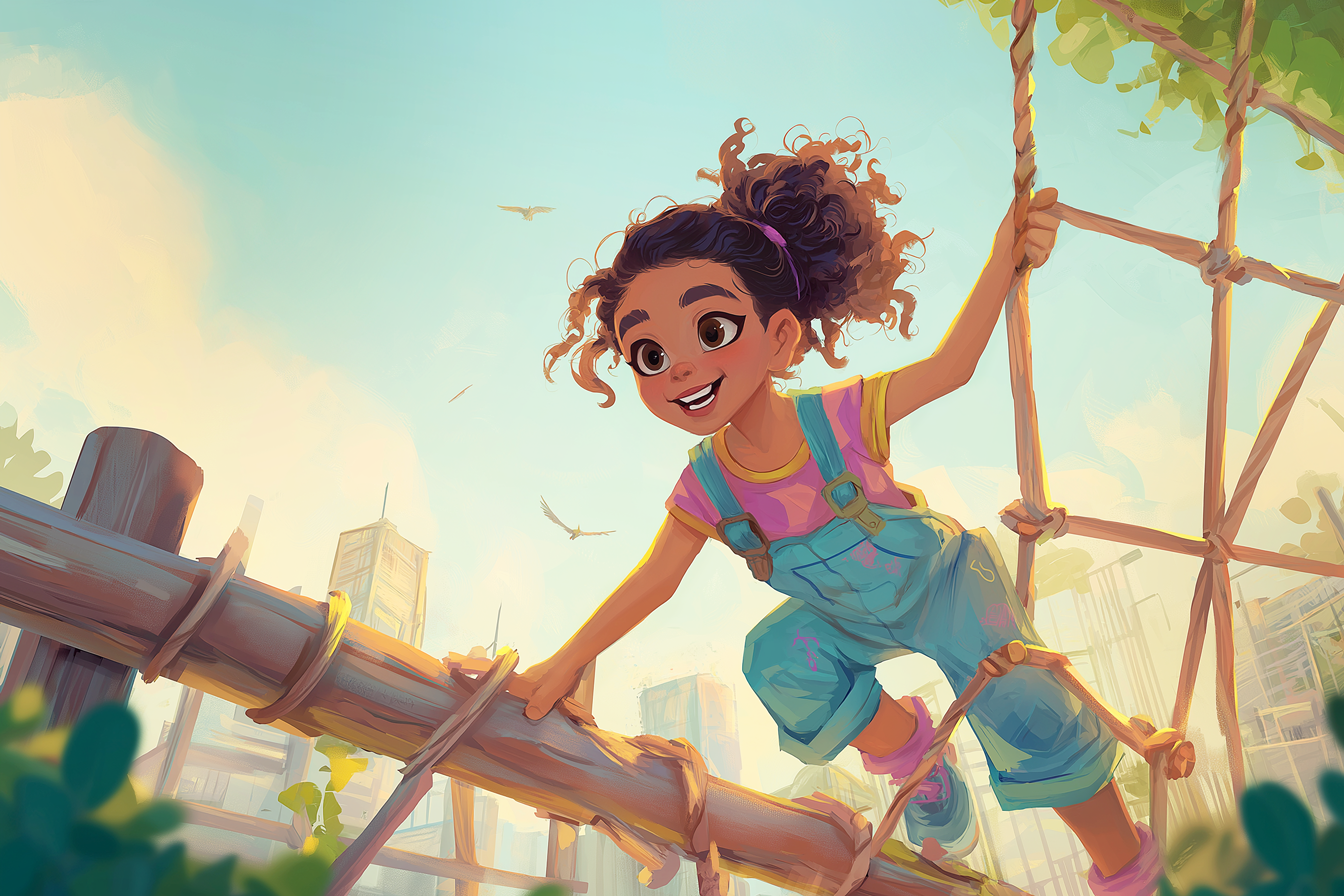 Une petite fille jouant dans un parc, symbolisant les prénoms de fille les plus donnés en 2025.