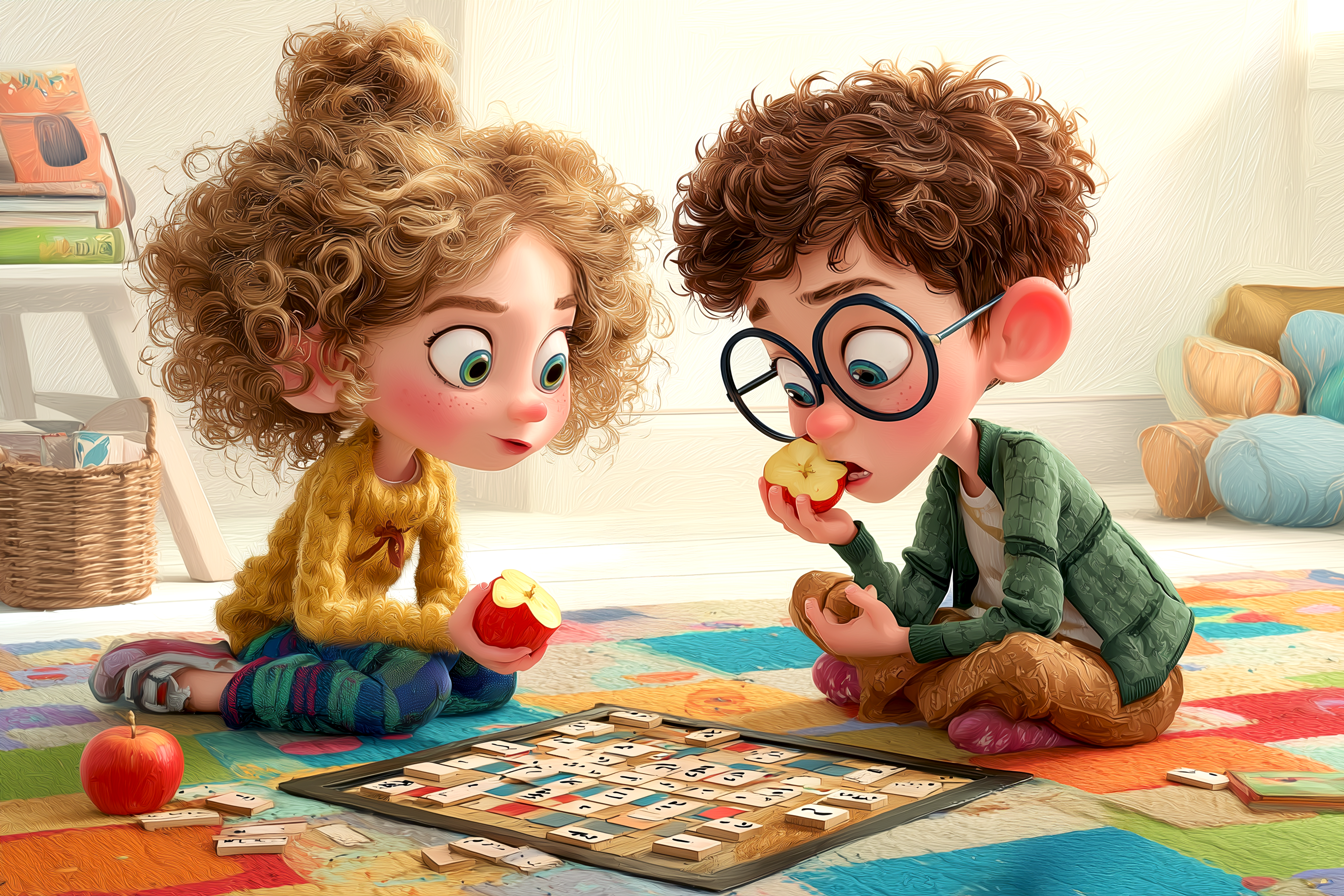 des enfants jouent au scrabble pour apprendre l'orthographe.