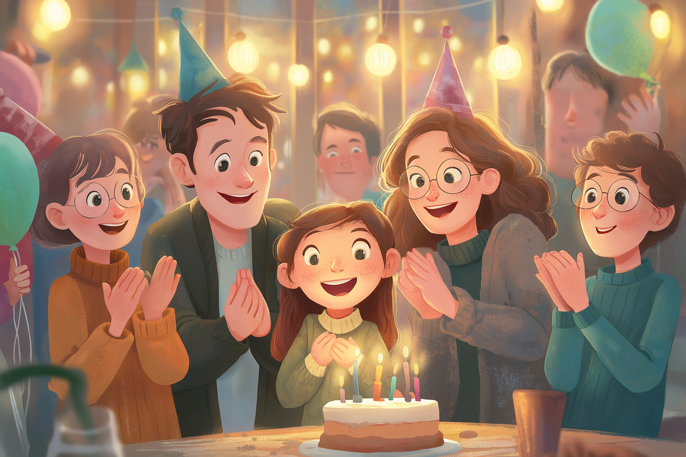 une famille chante ensemble une chanson d'anniversaire