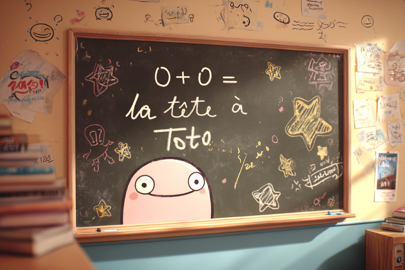 « 0+0 = la tête à Toto » est écrit sur un tableau noir d'école
