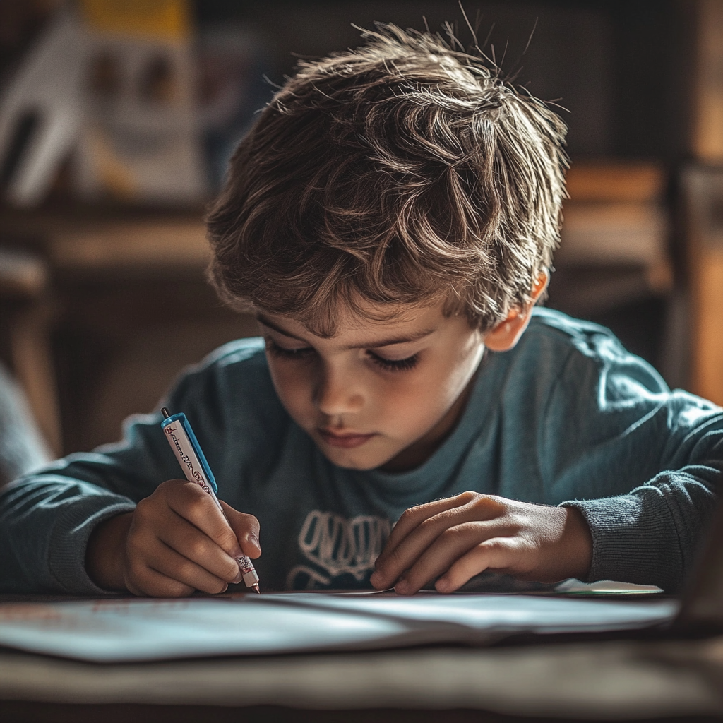 boy writing illustration