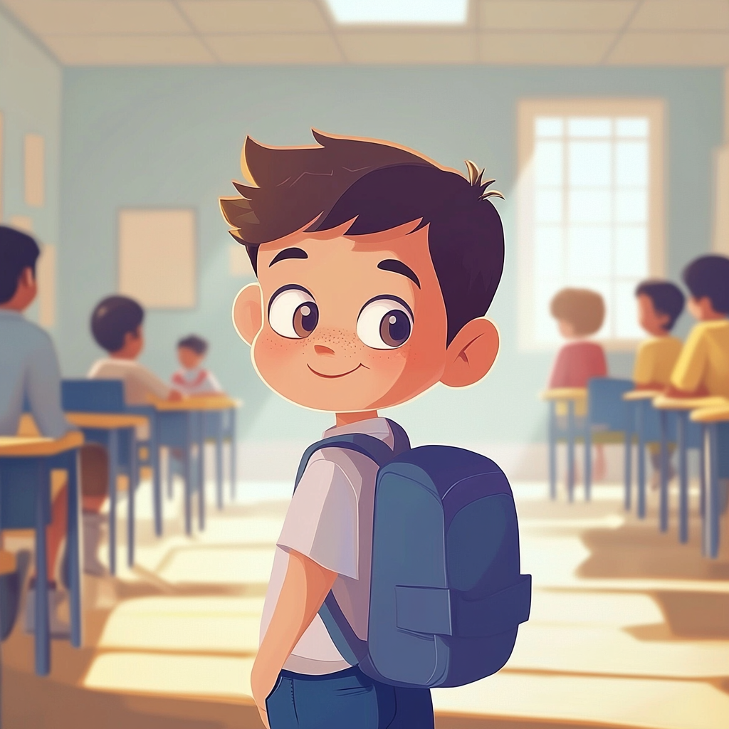 boy with backpack at school