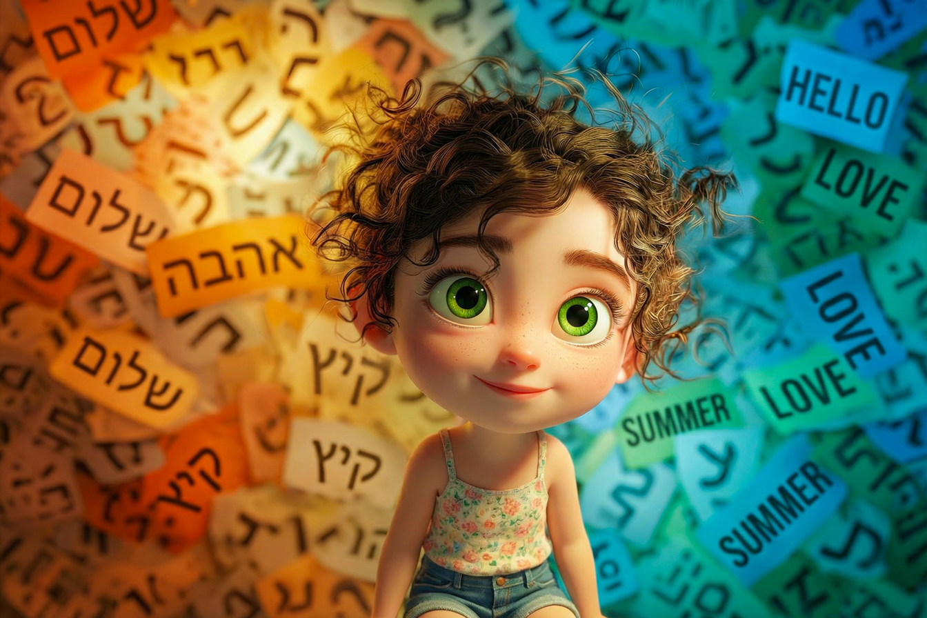 ילד מוקף במילים משתי שפות המדמות חיבורים במוח
