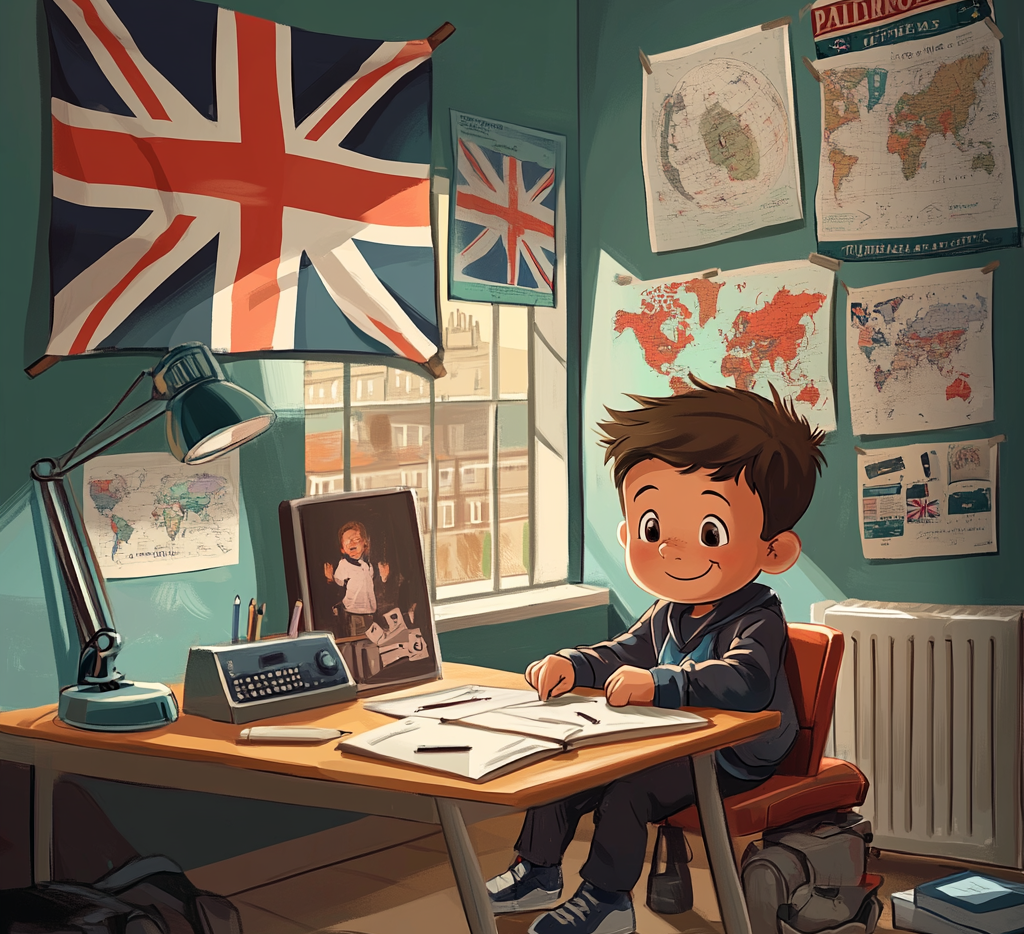 disegno di bambino che adora studiare inglese