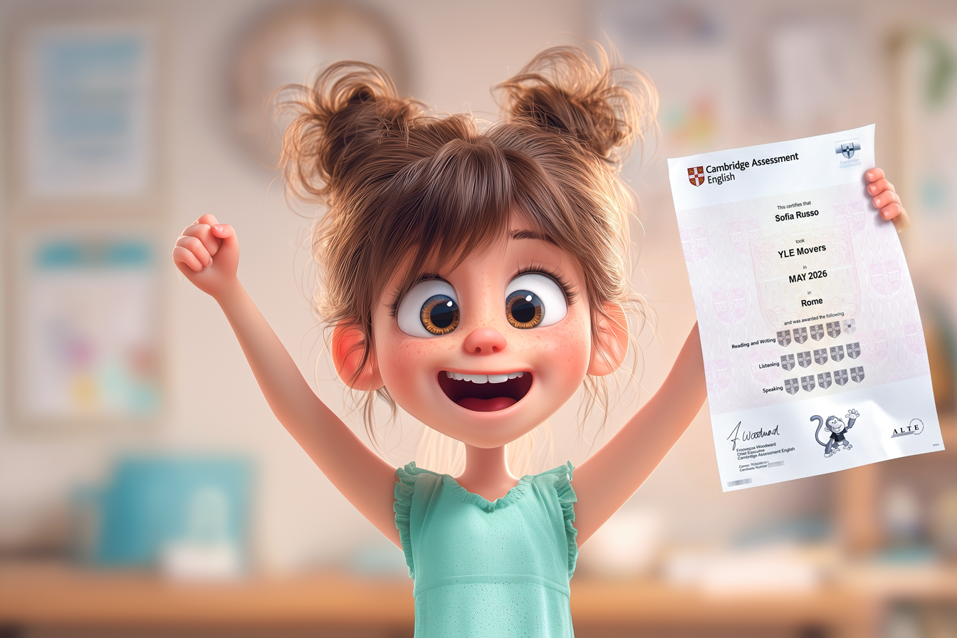 Una bambina di circa 6 anni mostra orgogliosa il suo Statement of Results