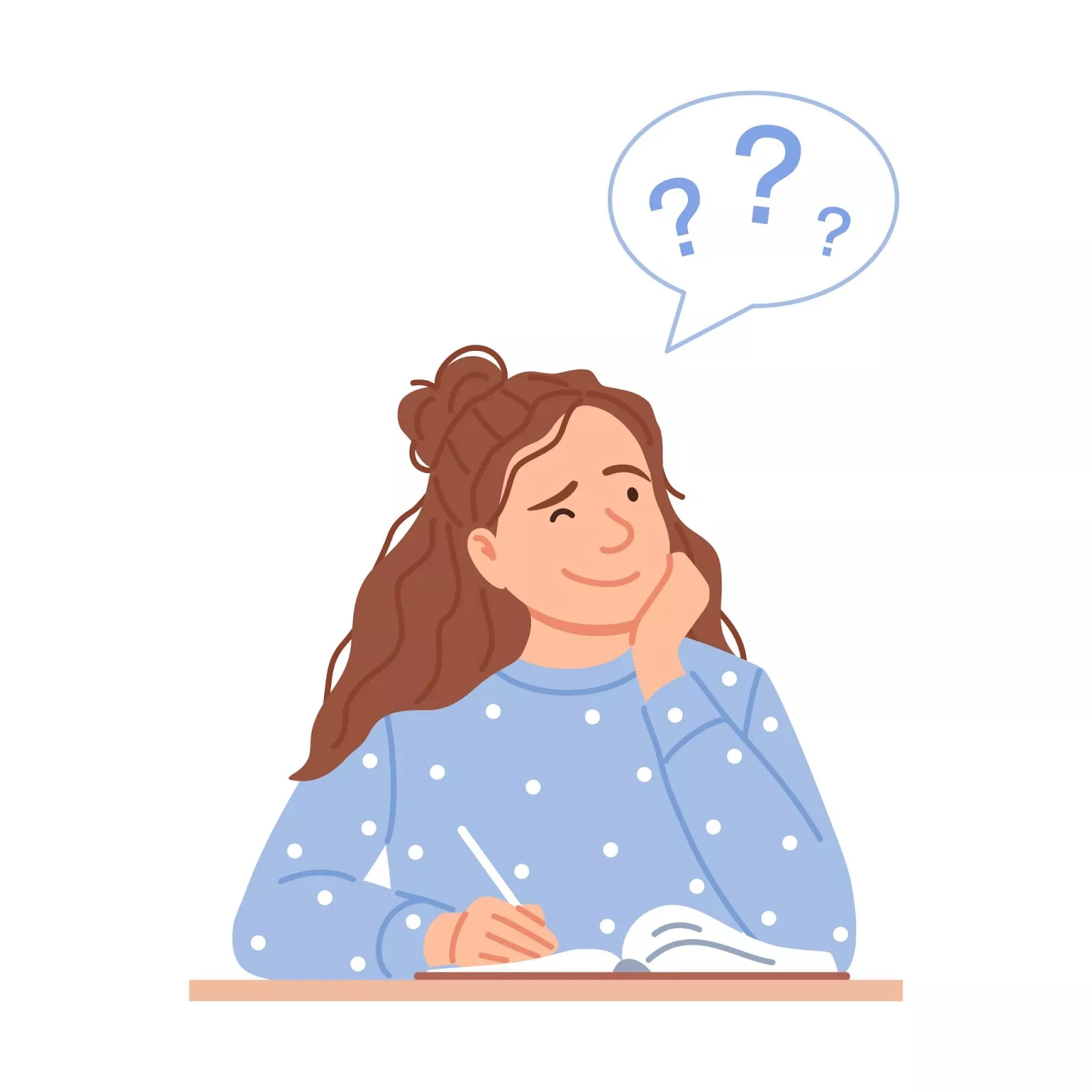Illustrazione di ragazza che cerca le idee per scrivere un buon tema
