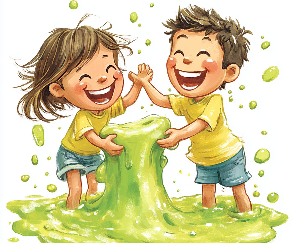 due bambini giocano con lo slime