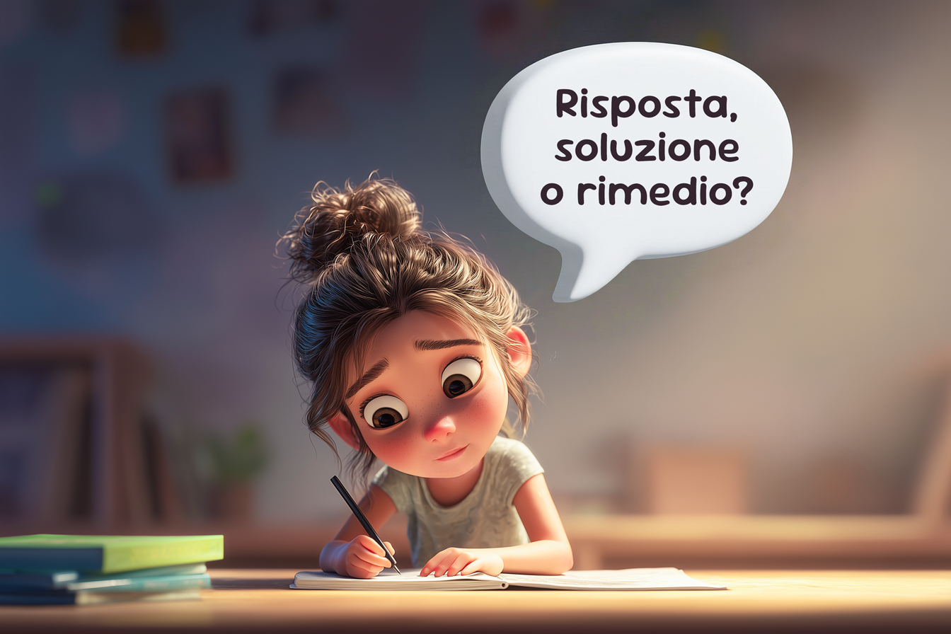 Una bambina sta facendo i compiti e non sa quale parola utilizzare: risposta, soluzione o rimedio?