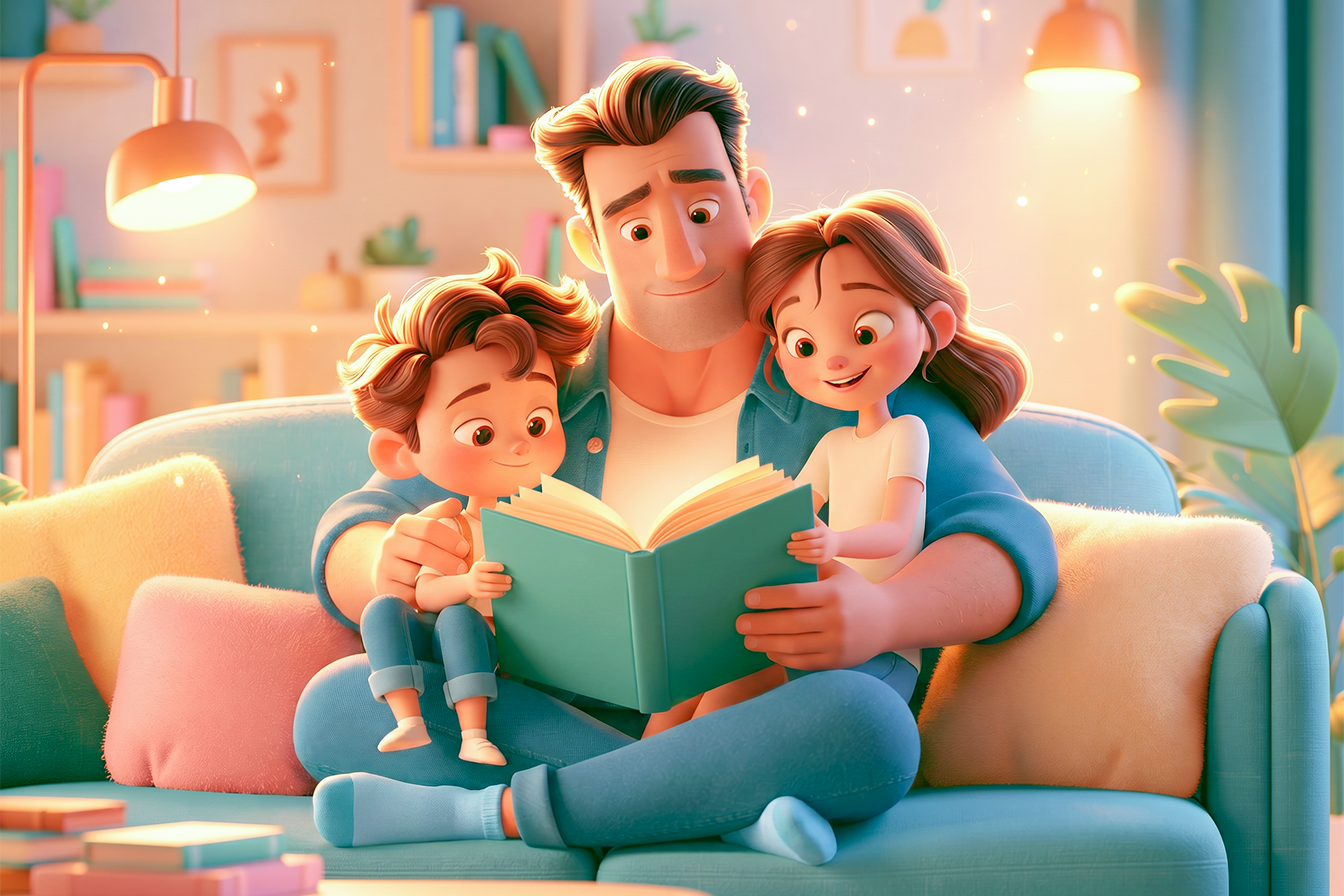 padre legge un libro ai bambini