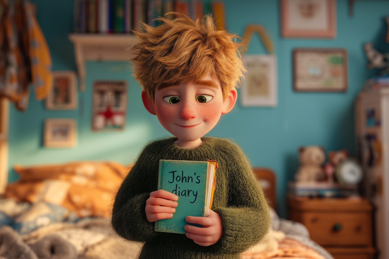 bambino-tiene-diario-con-scritta-john’s-diary