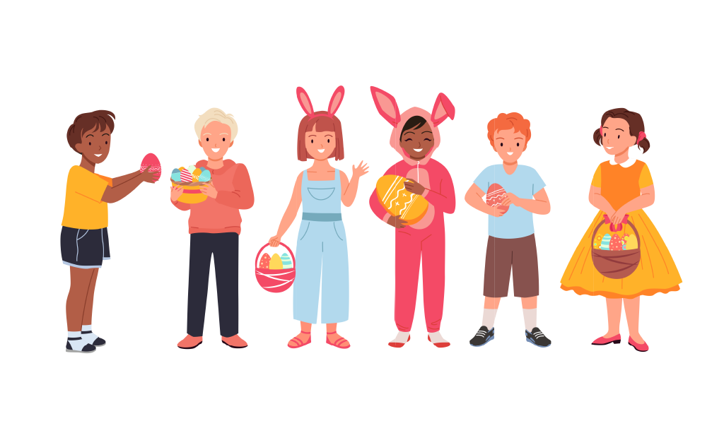 bambini e bambine con uova di cioccolato