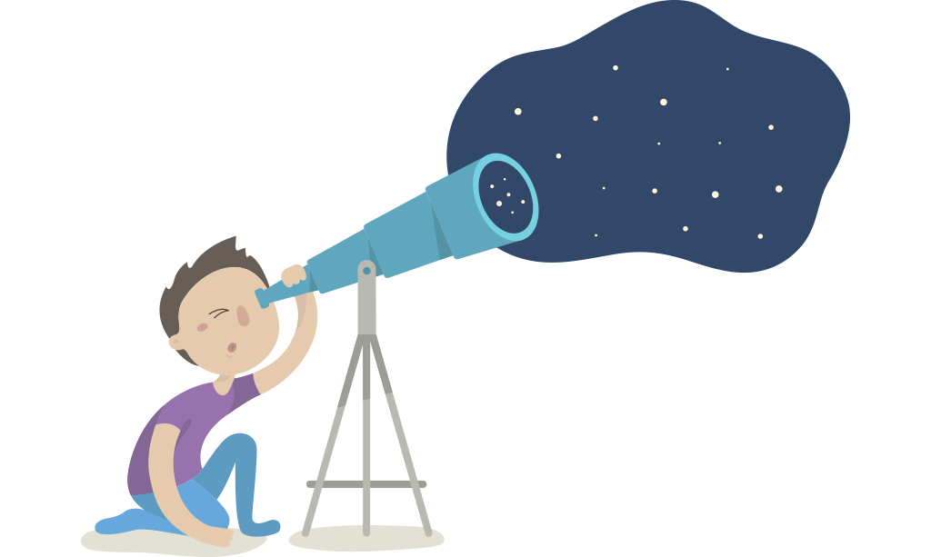 bambino osserva con telescopio