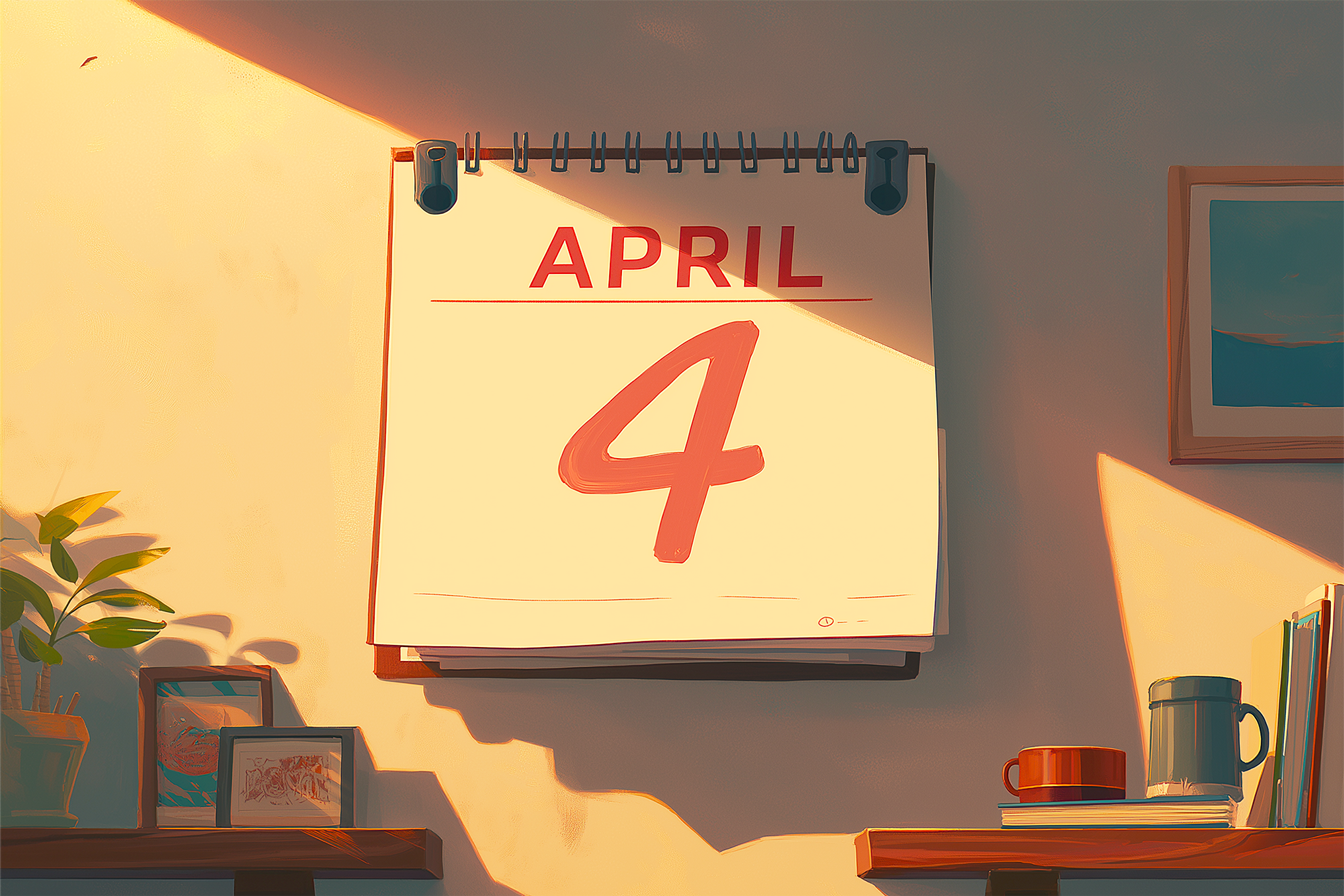 Immagine di un calendario appeso al muro in cui si legge chiaramente la data April 4th