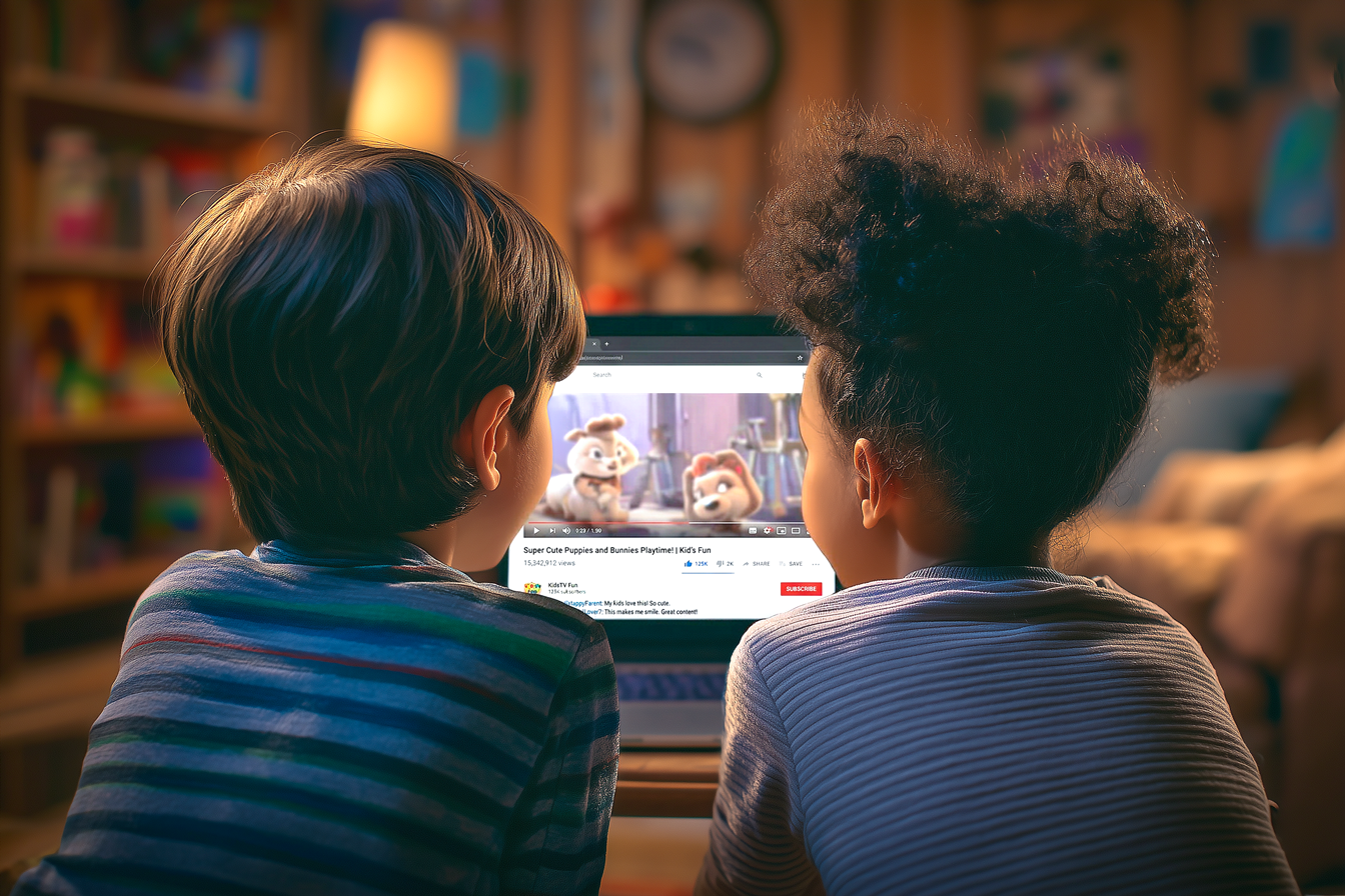 Due amici di circa 10 anni stanno vedendo un video da mln di visualizzazioni in inglese e si stanno divertendo moltissimo