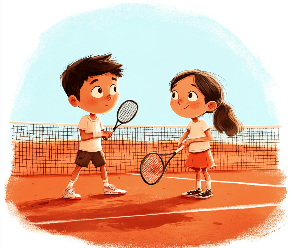 Due bambini giocano a tennis
