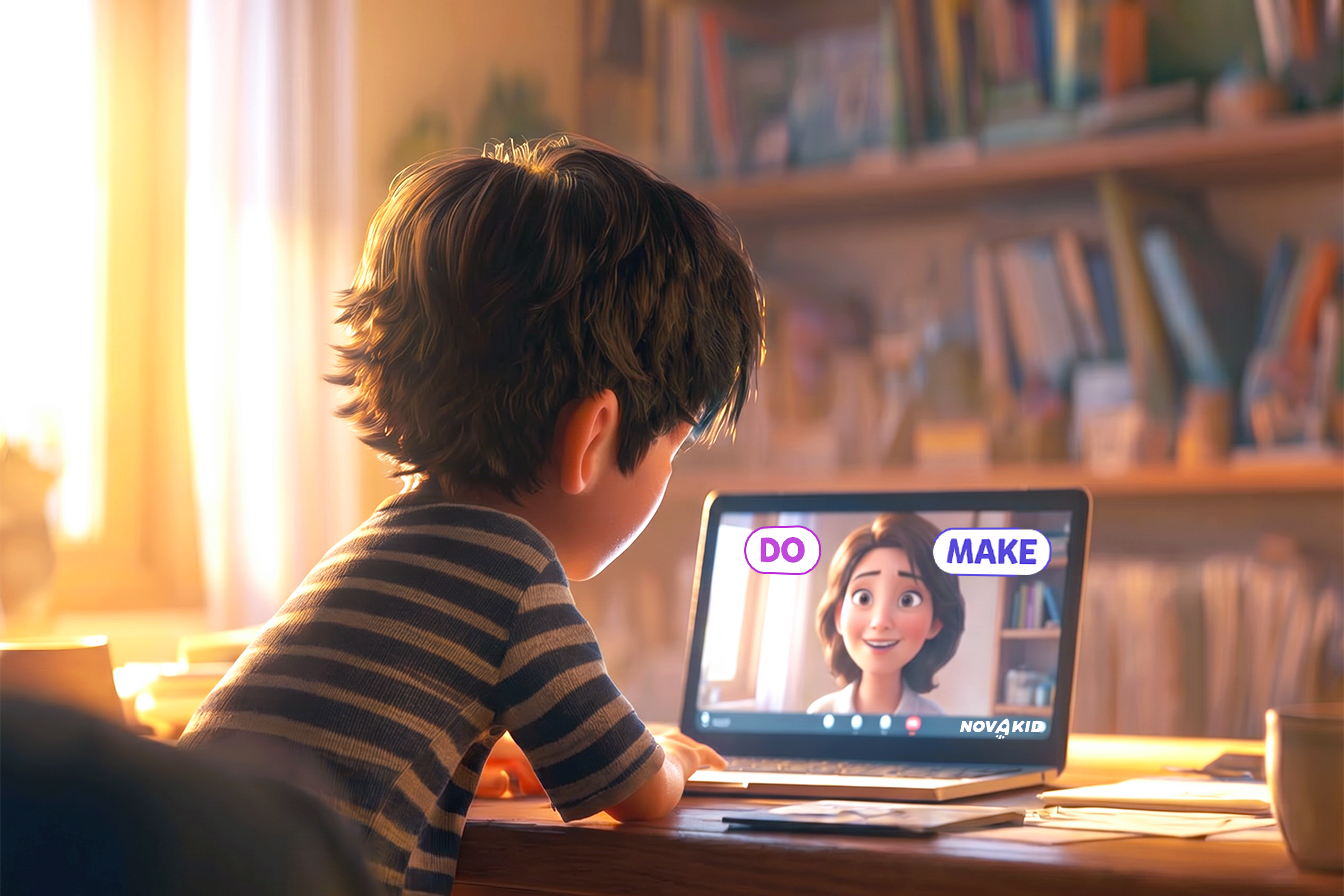 Un bambino sta facendo lezione con insegnante Novakid sulla differenza fra Do e Make