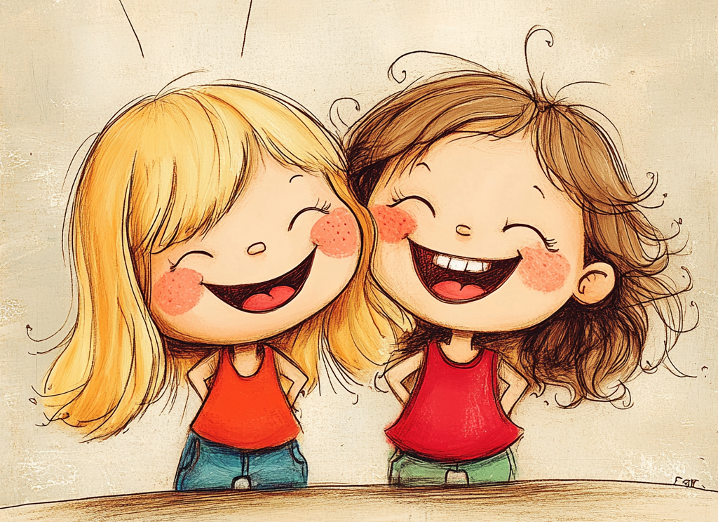 Due bambine ridono per le barzellette
