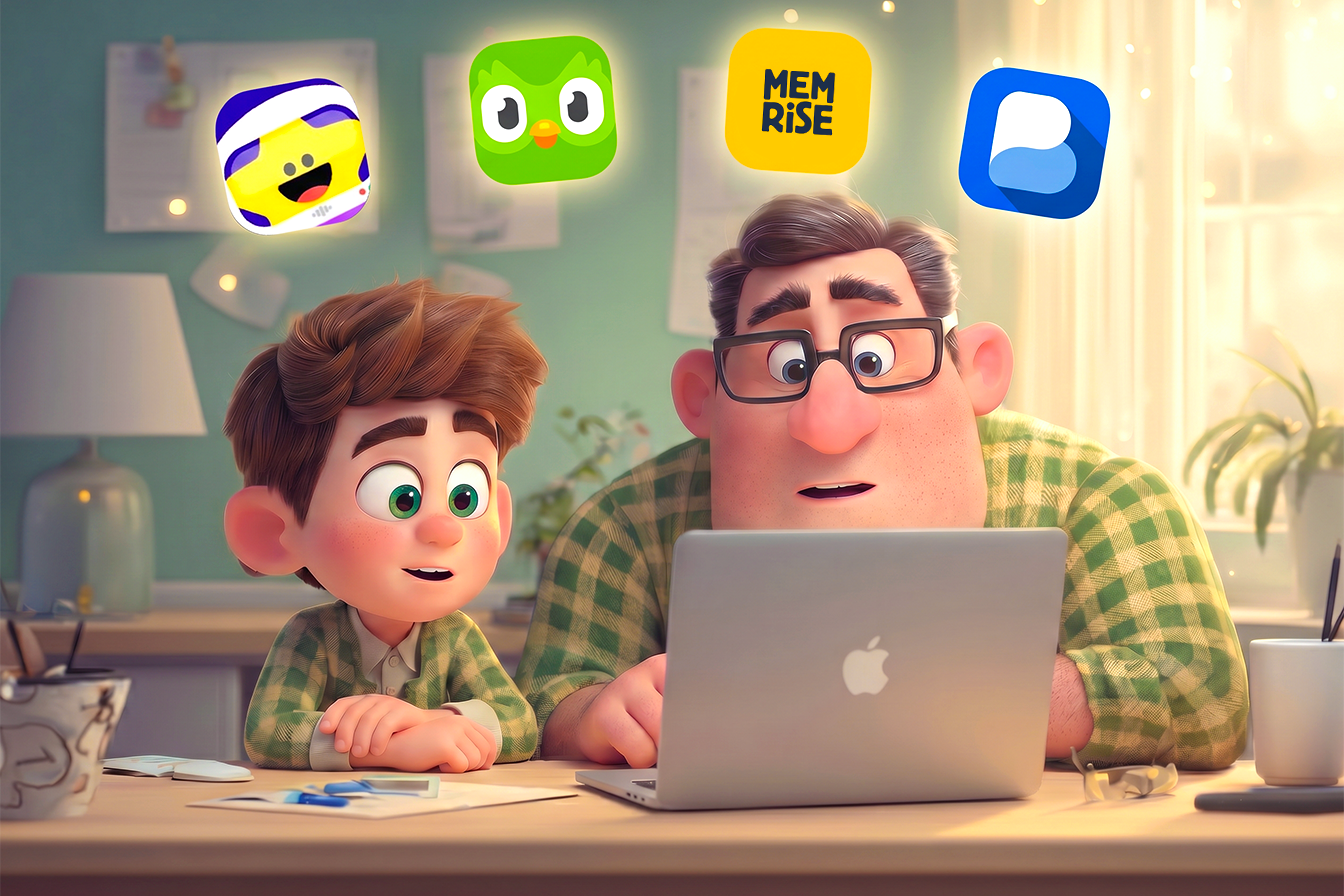 Un bambino e il suo papà sul computer fanno un confronto fra le migliori app per imparare inglese