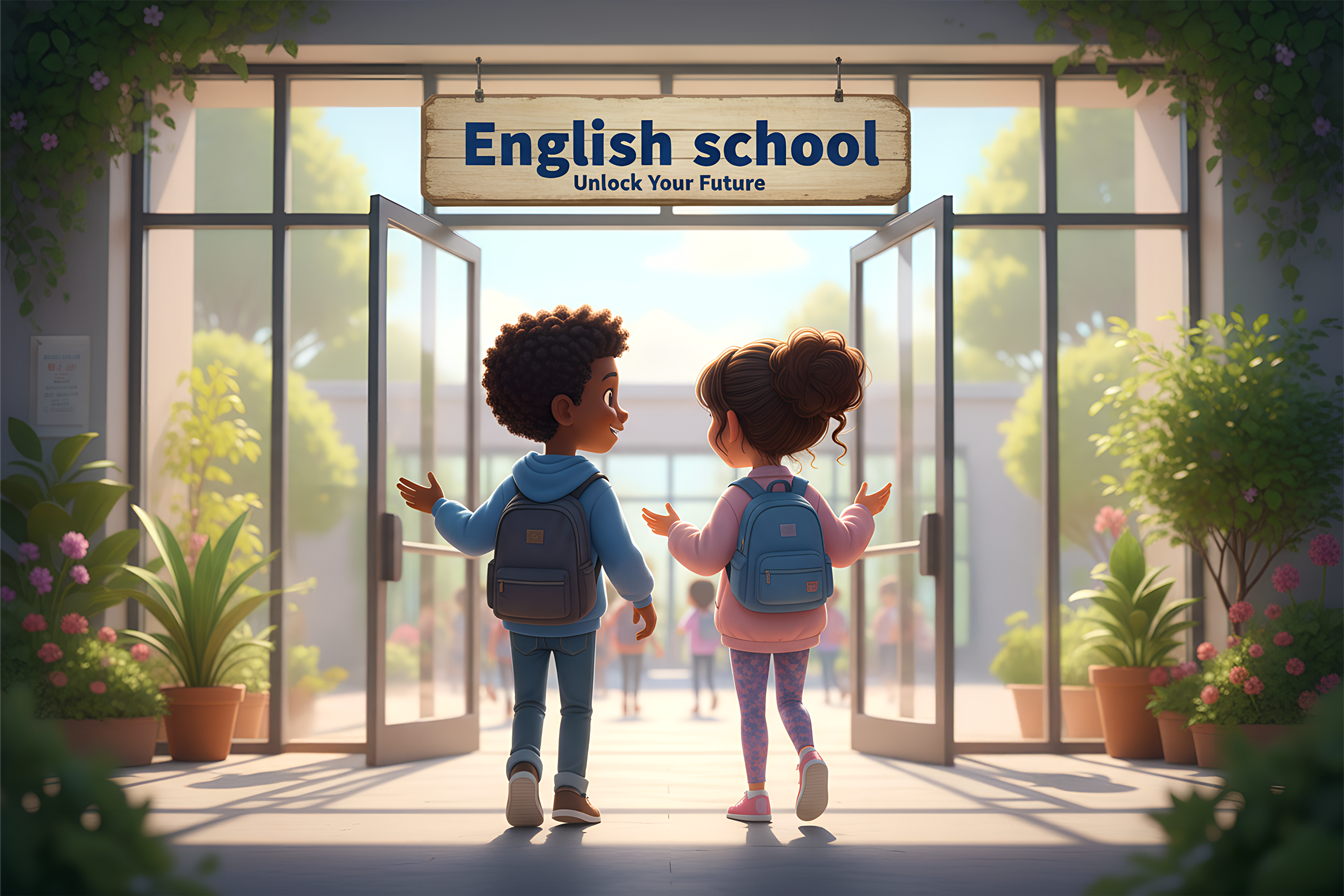 Un ragazzo e una ragazza di circa 12 anni anni stanno entrando in una scuola per fare gli esami di inglese
