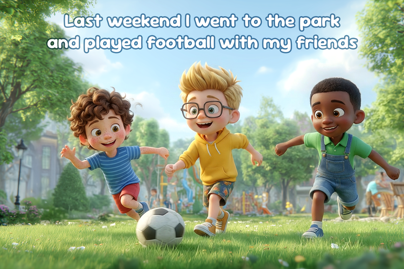 Illustrazione della frase: Last weekend I went to the park and played football with my friends (raccontare il fine settimana in inglese)