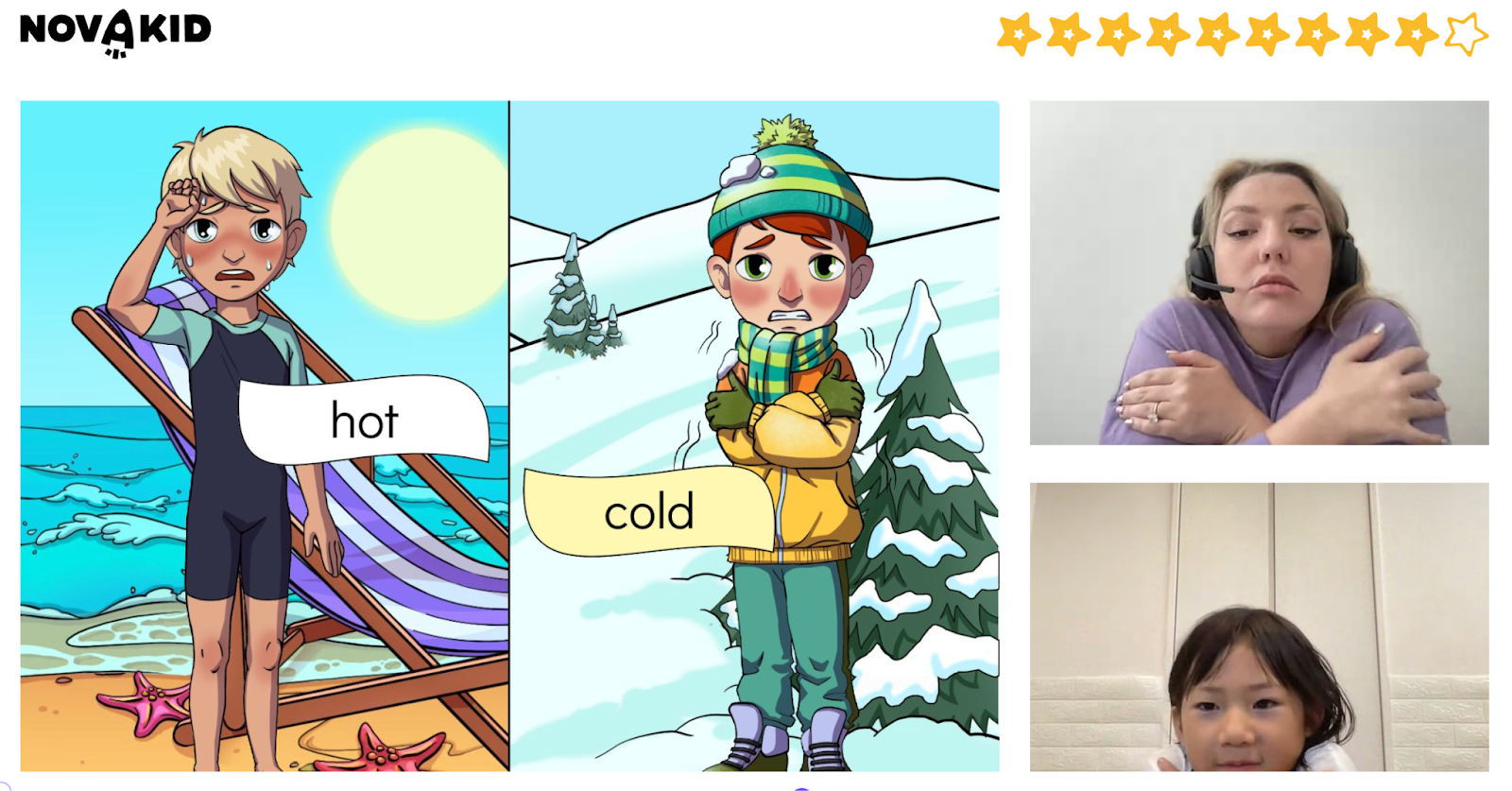 オンラインで英語学習をしている女の子と先生