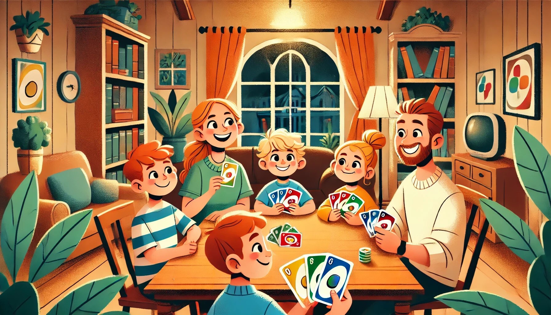 Rodzina gra w uno - ilustracja