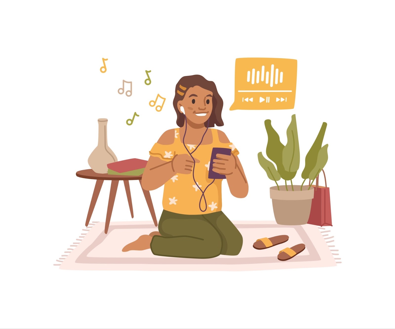 dziewczynka słucha muzyki - ilustracja