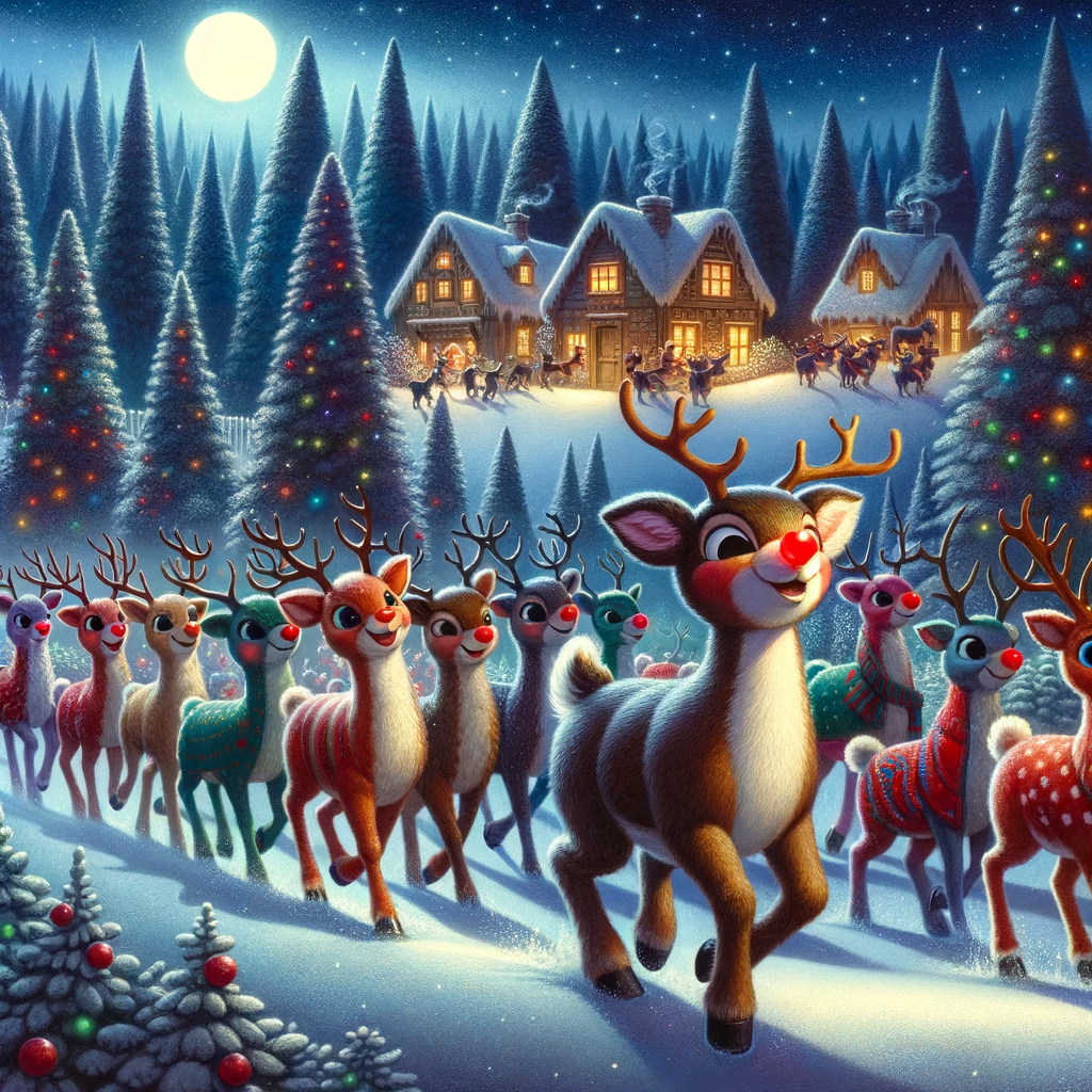 Rudolf czerwony nos - ilustracja