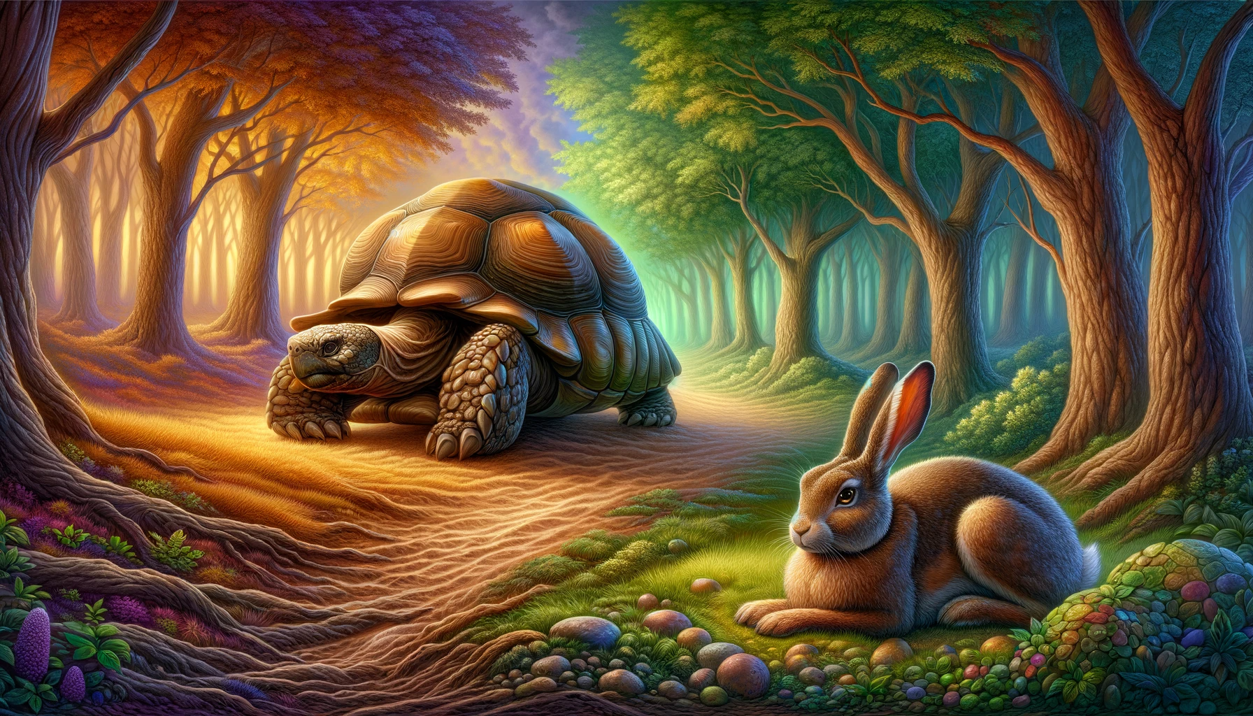 Żółw i zając - bajka - ilustracja