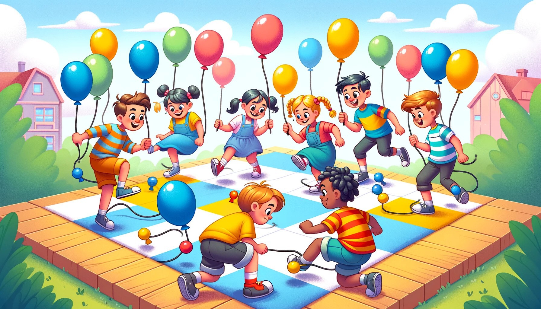 Dzieci bawią się z balonami - ilustracja