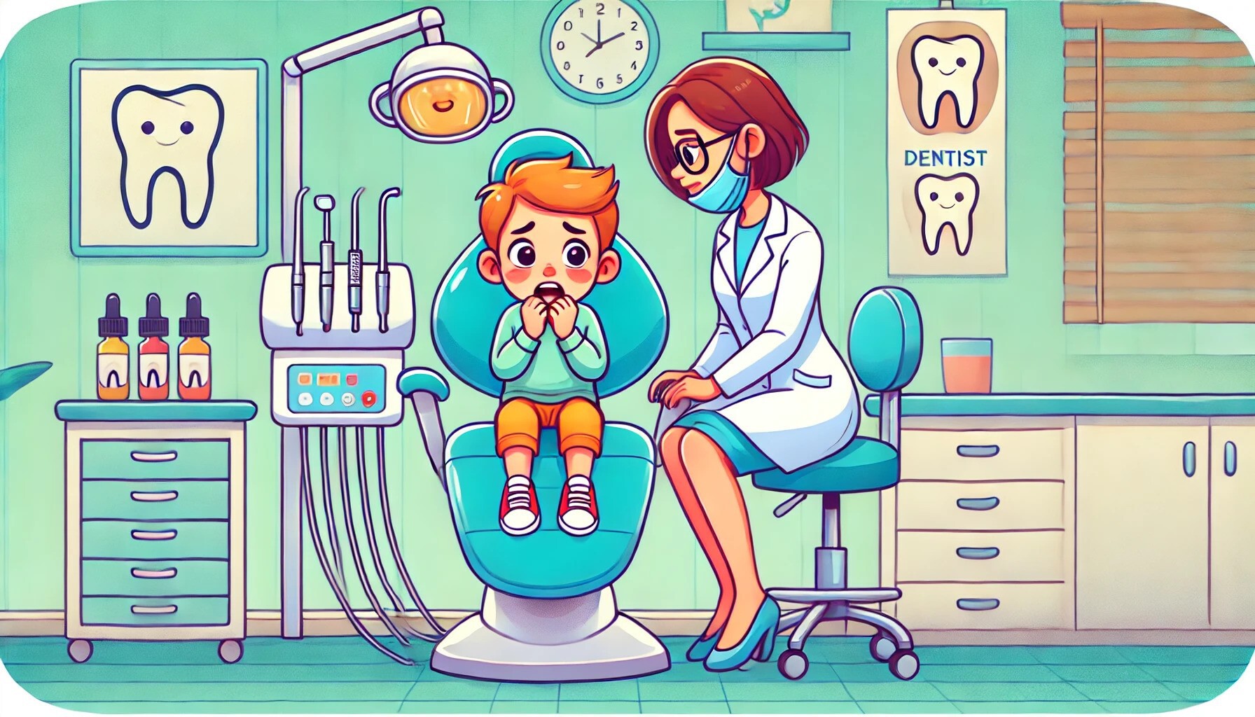 Chłopiec ma lęk przed dentystą - ilustracja