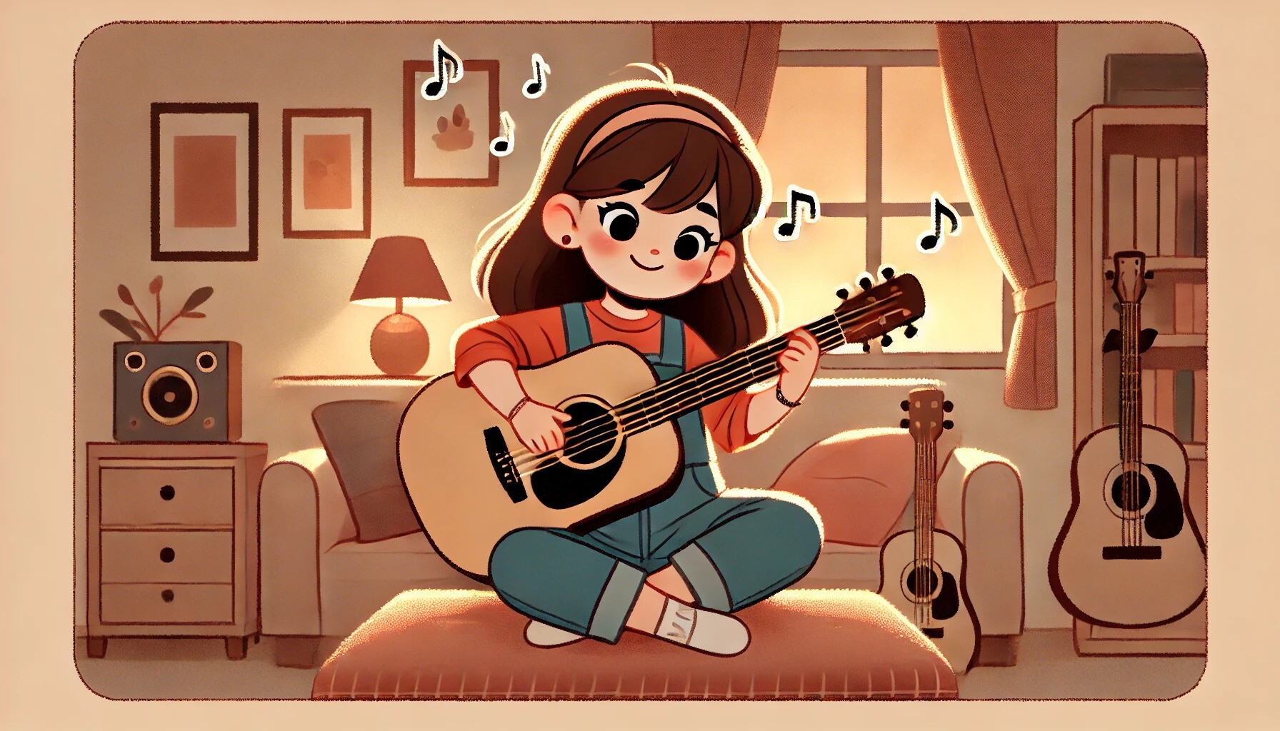 Dziewczynka gra na gitarze - ilustracja