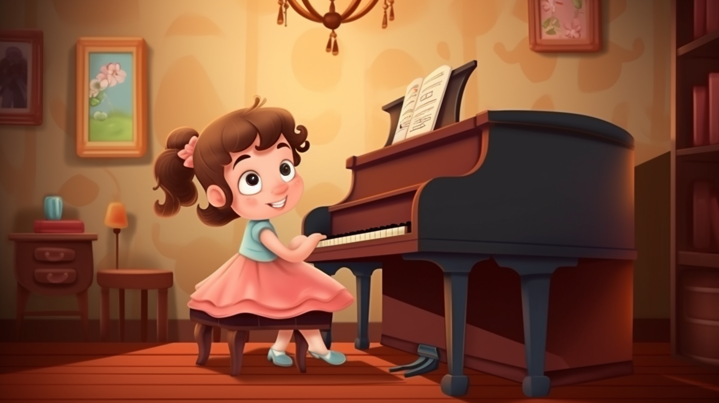 Dziewczynka gra na pianinie - ilustracja
