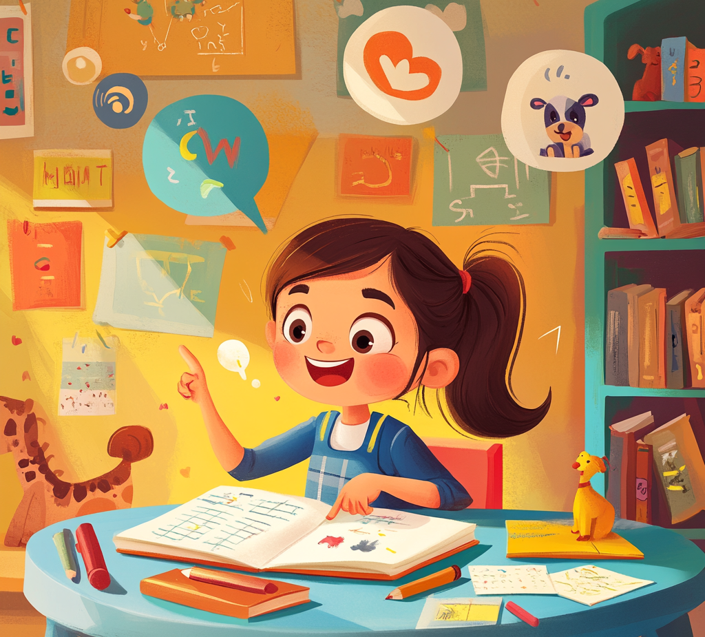 Dziewczynka mówi łamańce językowe - ilustracja