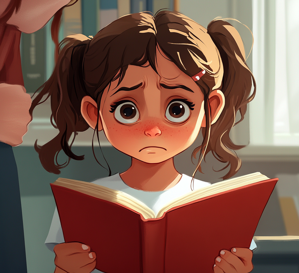 Dziewczynka ma problem z czytaniem - ilustracja