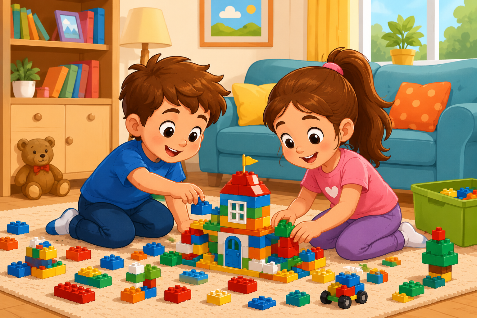Copiii se joacă cu cuburi lego