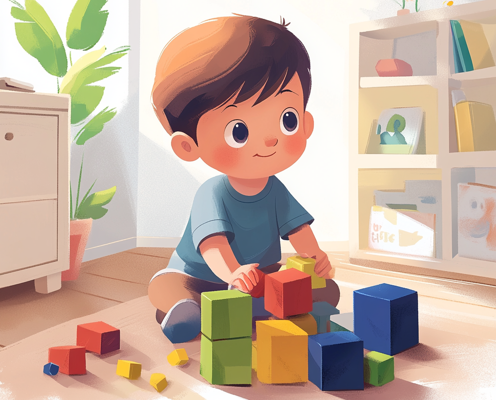 Copil se joacă cu jucării Montessori