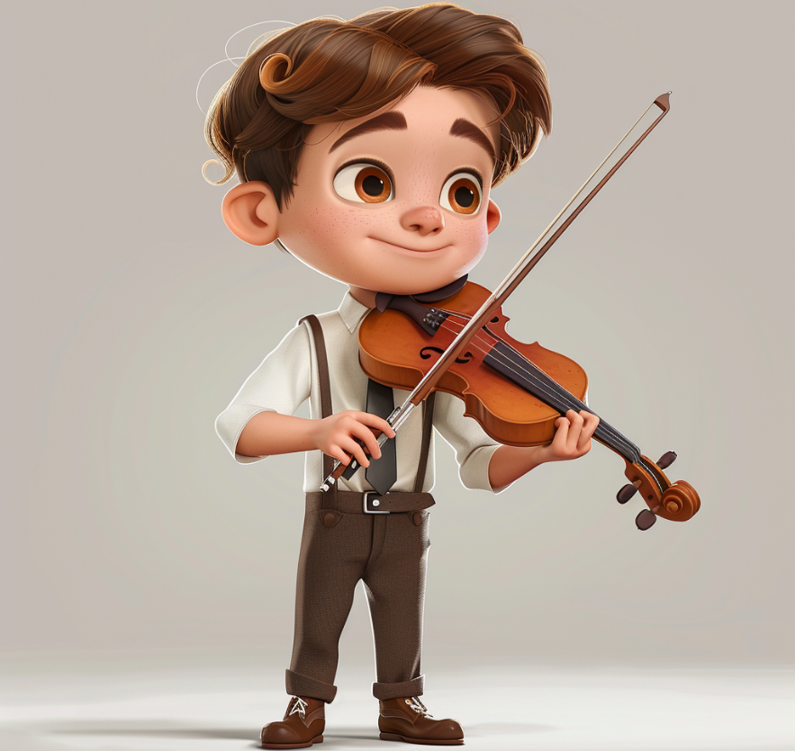 Copil studiind vioara.