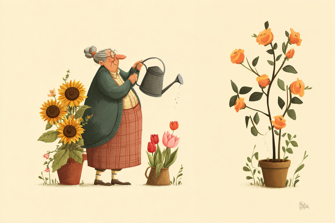 Bunică udă florile