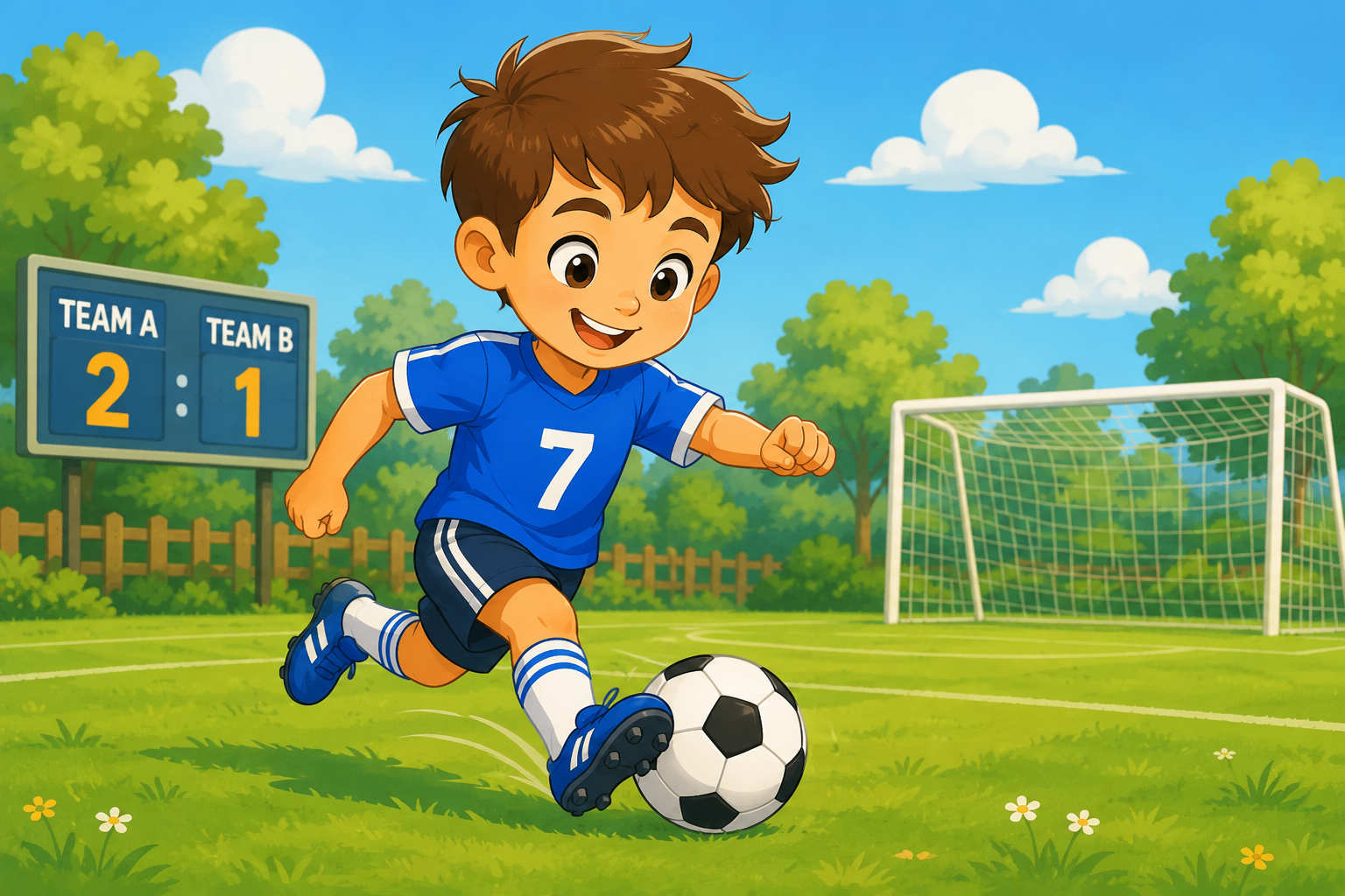 Copil joacă fotbal