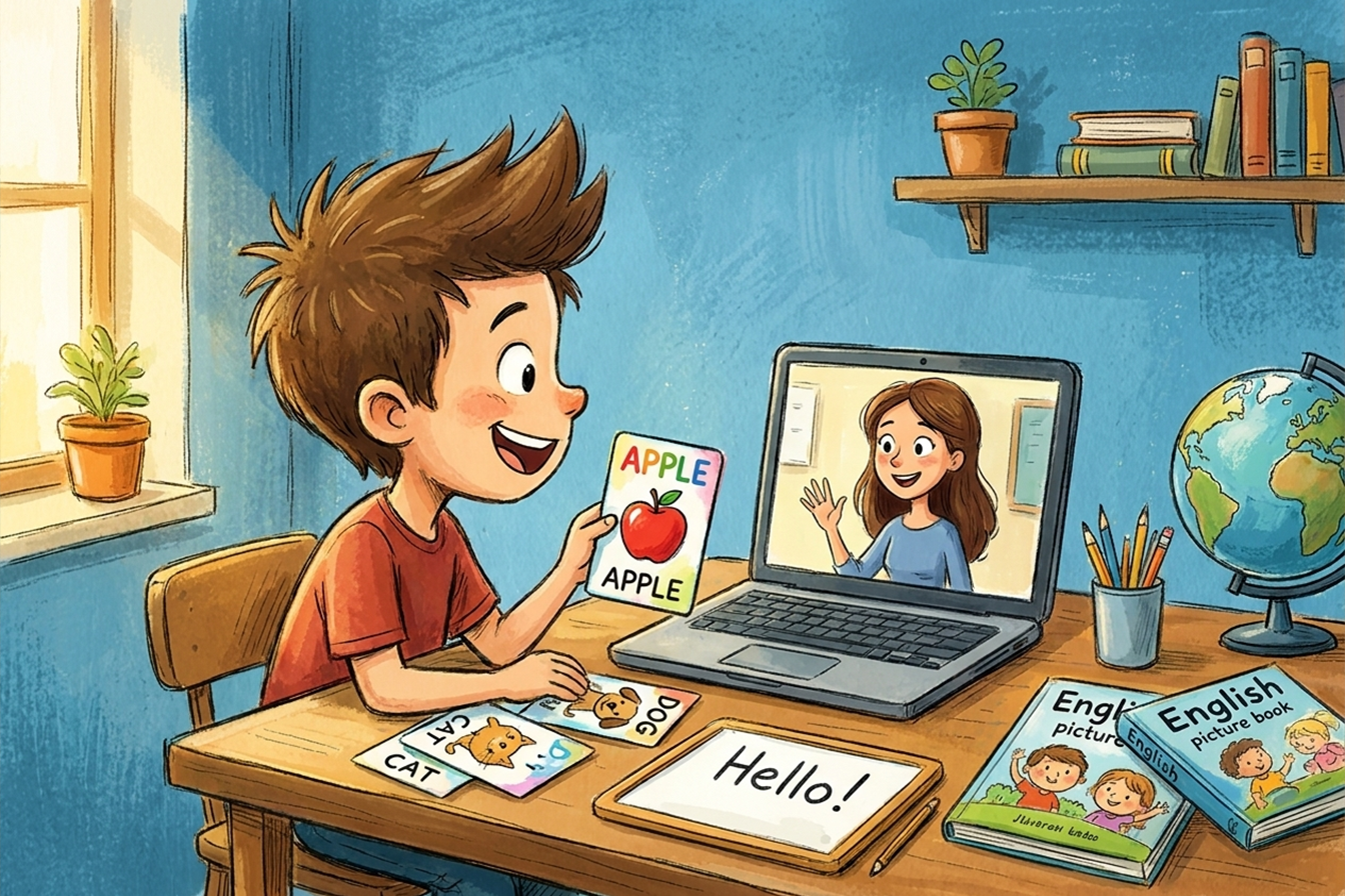 Çocuk online İngilizce dersinde