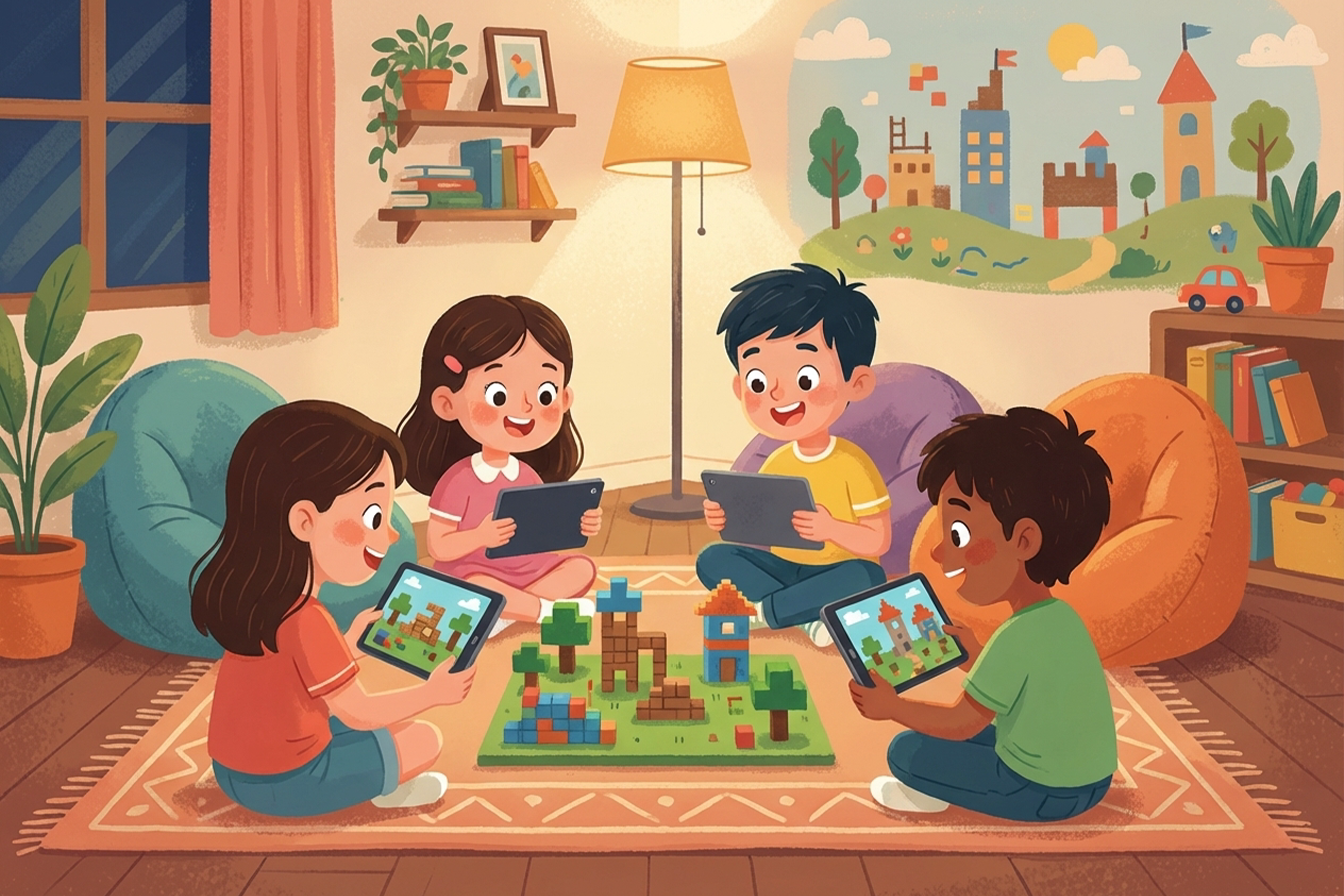 Minecraft’ta birlikte oynayan çocuklar